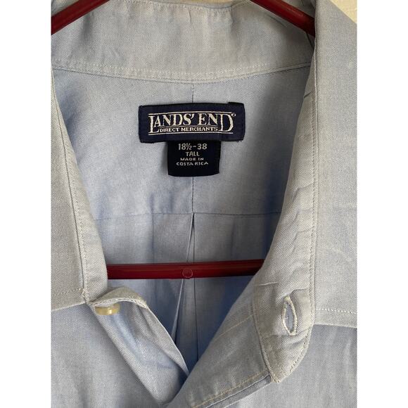 Lands' End 18-1/2 / 38 Tall LS No Iron Oxford Dress Shirt blue french cuffs - Picture 7 of 7